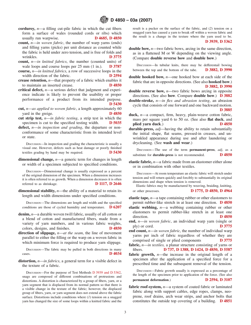 ASTM D4850-03a(2007) - Standard Terminology Relating to Fabric