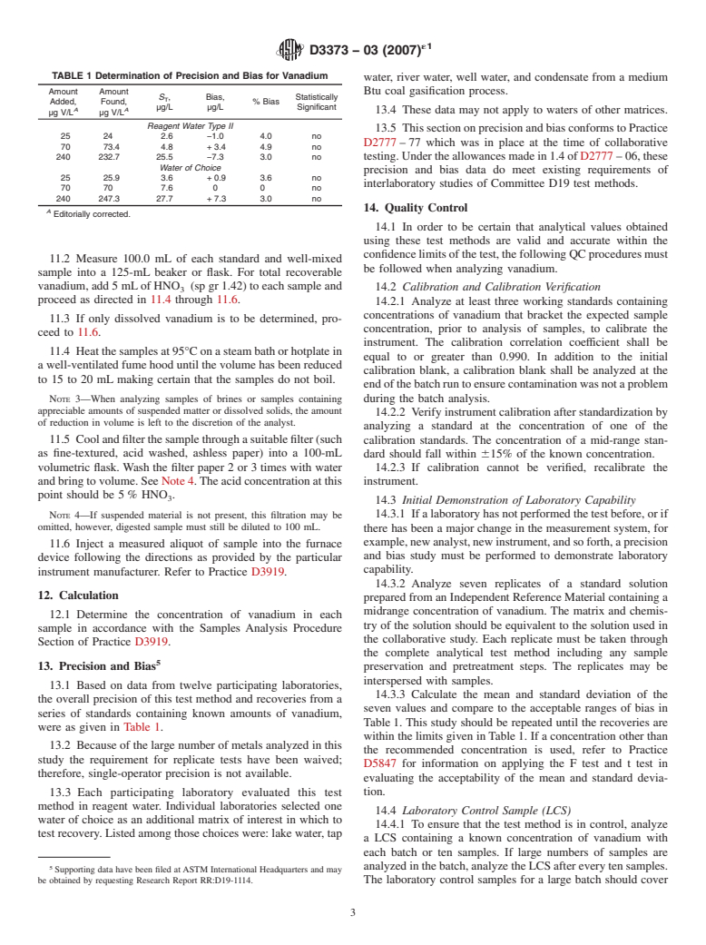 ASTM D3373-03(2007)e1 - Standard Test Method for Vanadium in Water