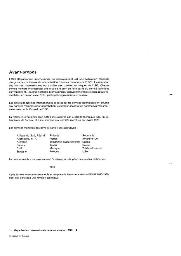 ISO 1090:1981 ISO 1090:1981 - Machines de bureau et machines employées en traitement de l'information -- Symboles des touches de fonction des machines a écrire - Page 2 preview