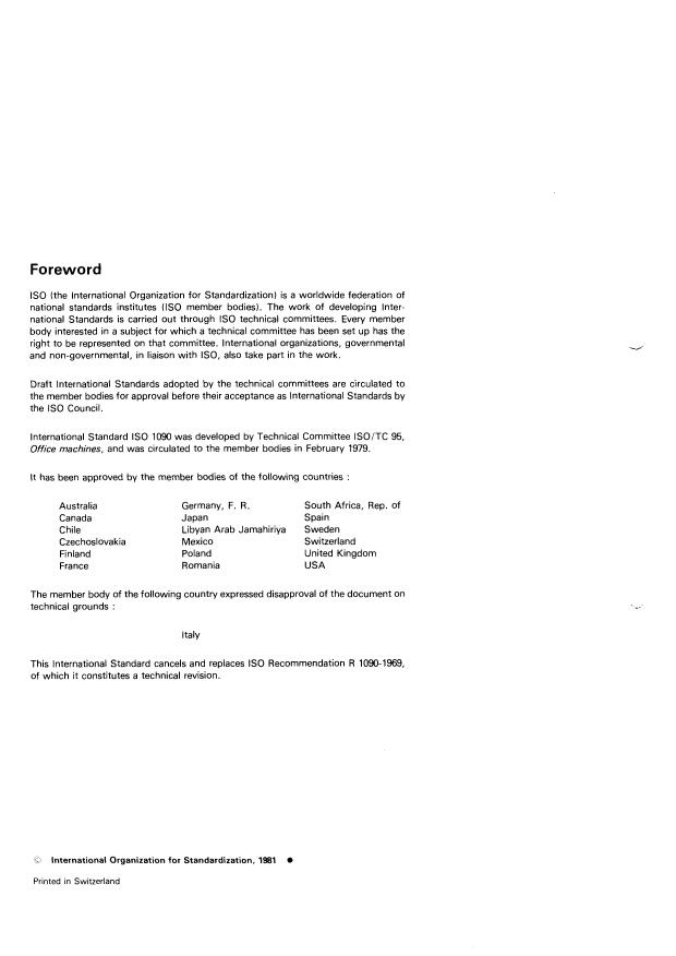 ISO 1090:1981 ISO 1090:1981 - Office machines and data processing equipment -- Function key symbols on typewriters - Page 2 preview