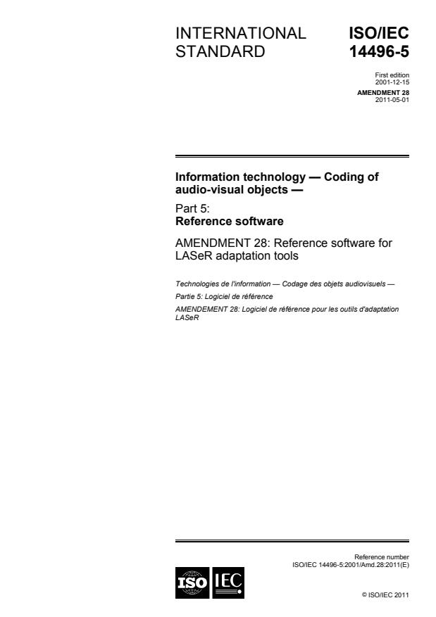 ISO/IEC 14496-5:2001/Amd 28:2011 - Reference software for LASeR adaptation tools