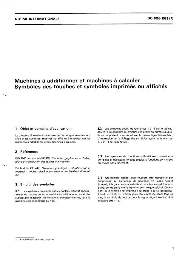 ISO 1093:1981 - Machines a additionner et machines a calculer -- Symboles des touches et symboles imprimés ou affichés