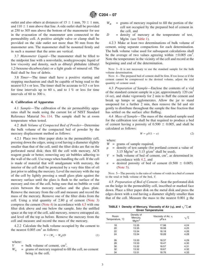 ASTM C204-07 - Standard Test Methods for Fineness of Hydraulic Cement by Air-Permeability Apparatus