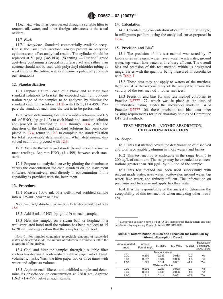 ASTM D3557-02(2007)e1 - Standard Test Methods for Cadmium in Water