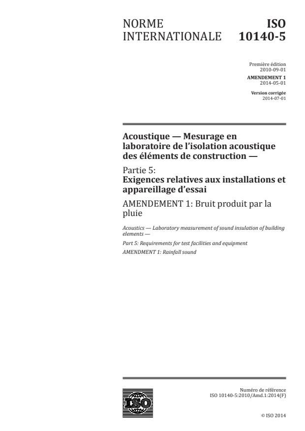 ISO 10140-5:2010/Amd 1:2014 - Bruit produit par la pluie