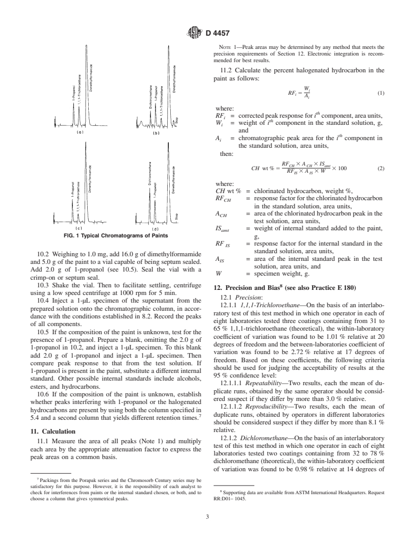 ASTM D4457-02 - Standard Test Method for Determination of Dichloromethane and 1,1,1-Trichloroethane in Paints and Coatings by Direct Injection into a Gas Chromatograph