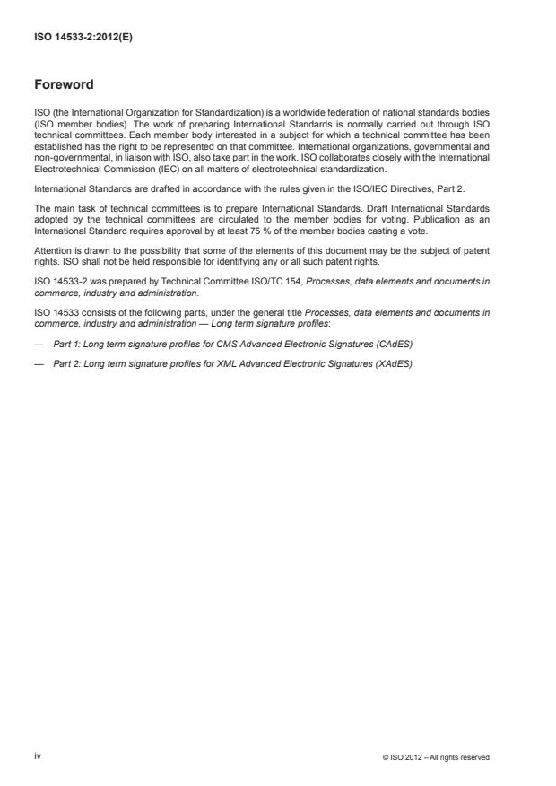 ISO 14533-2:2012 ISO 14533-2:2012 - Processes, data elements and documents in commerce, industry and administration -- Long term signature profiles - Page 4 preview