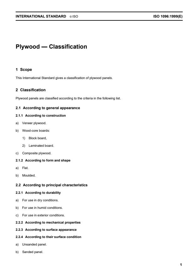 ISO 1096:1999 - Plywood -- Classification