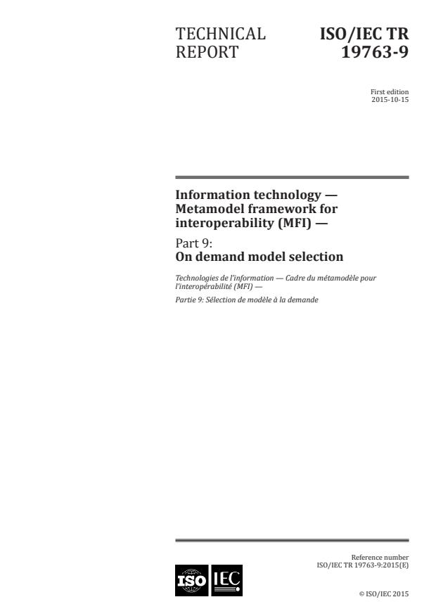ISO/IEC TR 19763-9:2015 - Information technology -- Metamodel framework for interoperability (MFI)