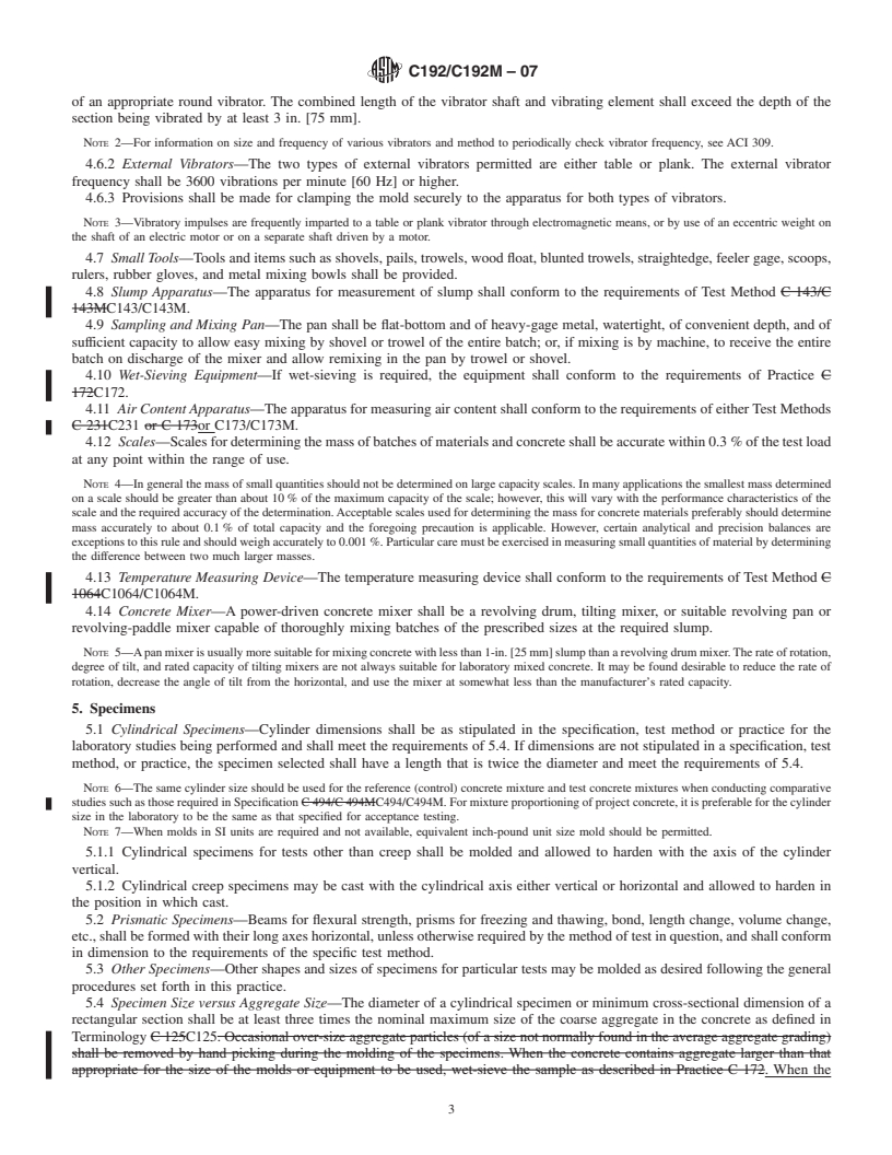 REDLINE ASTM C192/C192M-07 - Standard Practice for Making and Curing Concrete Test Specimens in the Laboratory