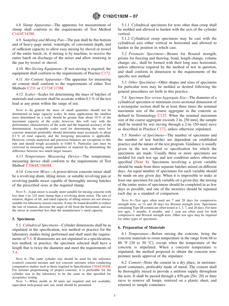 ASTM C192/C192M-07 - Standard Practice for Making and Curing Concrete Test Specimens in the Laboratory