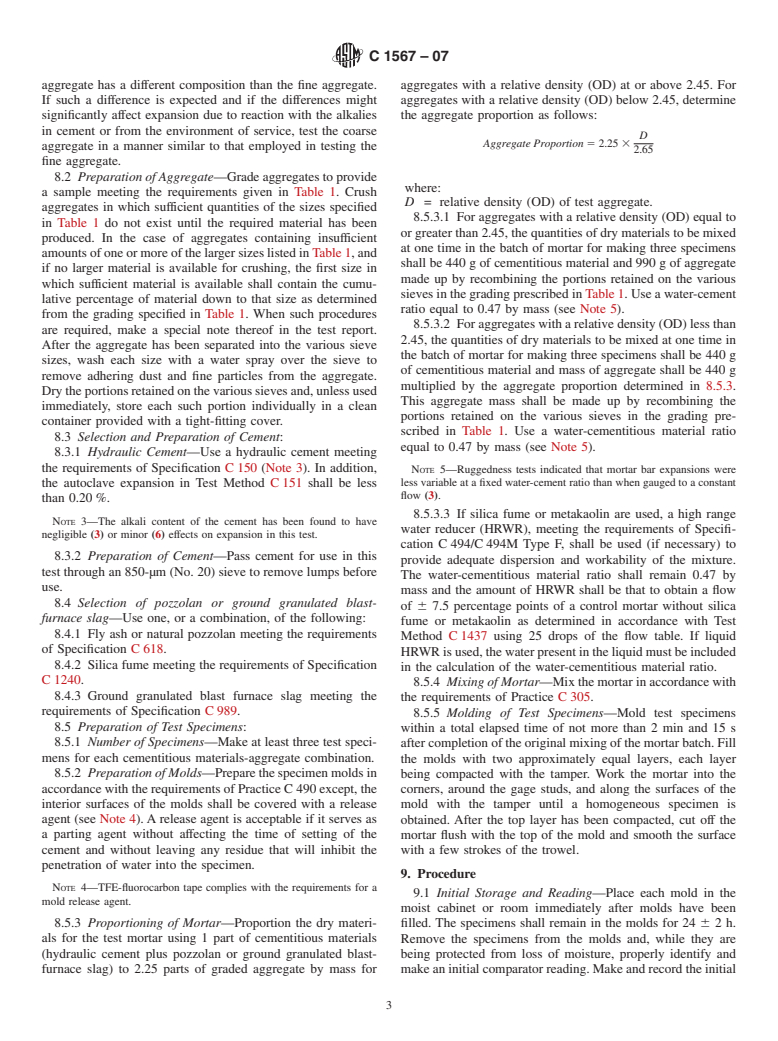 ASTM C1567-07 - Standard Test Method for Determining the Potential Alkali-Silica Reactivity of Combinations of Cementitious Materials and Aggregate (Accelerated Mortar-Bar Method)