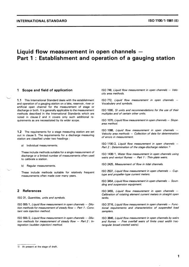 ISO 1100-1:1981 - Liquid flow measurement in open channels
