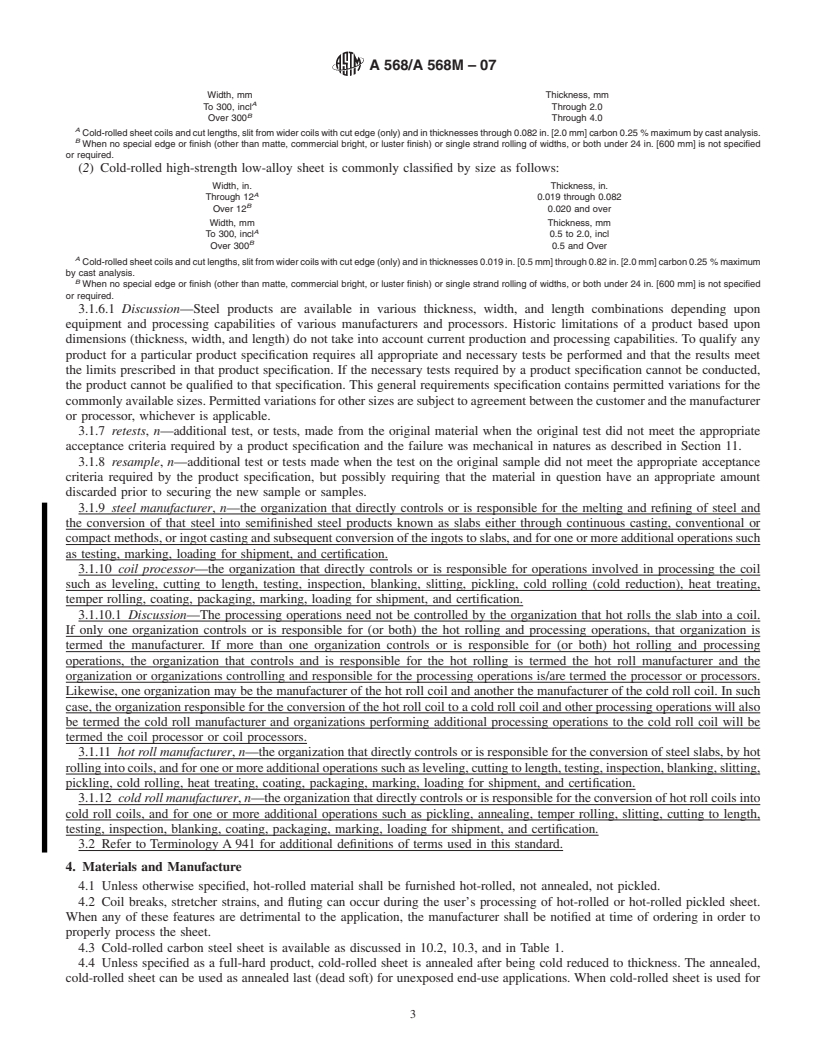 REDLINE ASTM A568/A568M-07 - Standard Specification for Steel, Sheet, Carbon, Structural, and High-Strength, Low-Alloy, Hot-Rolled and Cold-Rolled, General Requirements for