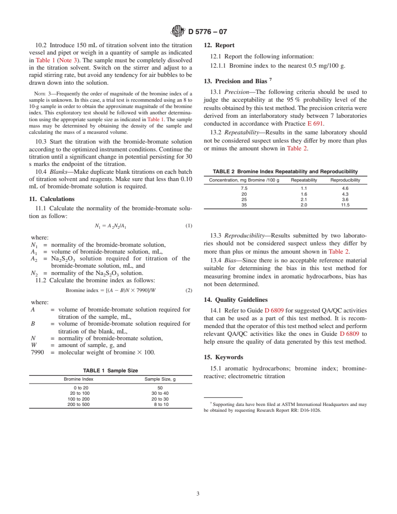 ASTM D5776-07 - Standard Test Method for Bromine Index of Aromatic Hydrocarbons by Electrometric Titration