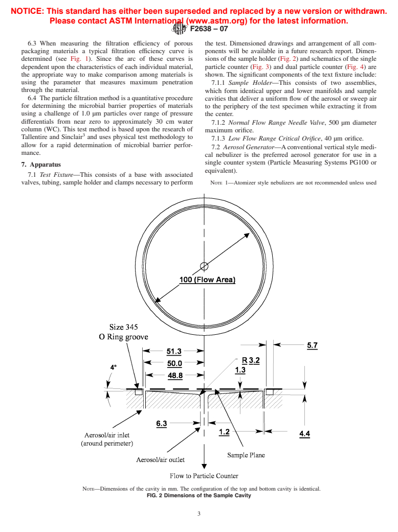 ASTM F2638-07 - Standard Test Method for Using Aerosol Filtration for Measuring the Performance of Porous Packaging Materials as a Surrogate Microbial Barrier