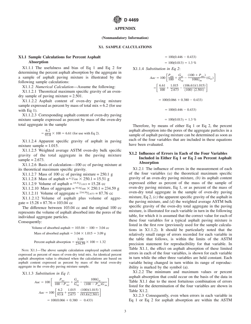 ASTM D4469-01 - Standard Test Method for Calculating Percent Asphalt Absorption by the Aggregate in an Asphalt Pavement Mixture