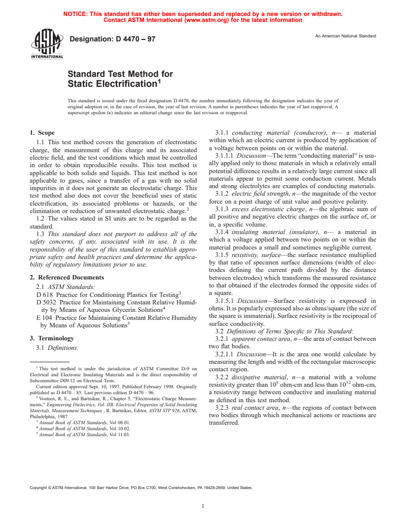 ASTM D4470-97 - Standard Test Method for Static Electrification