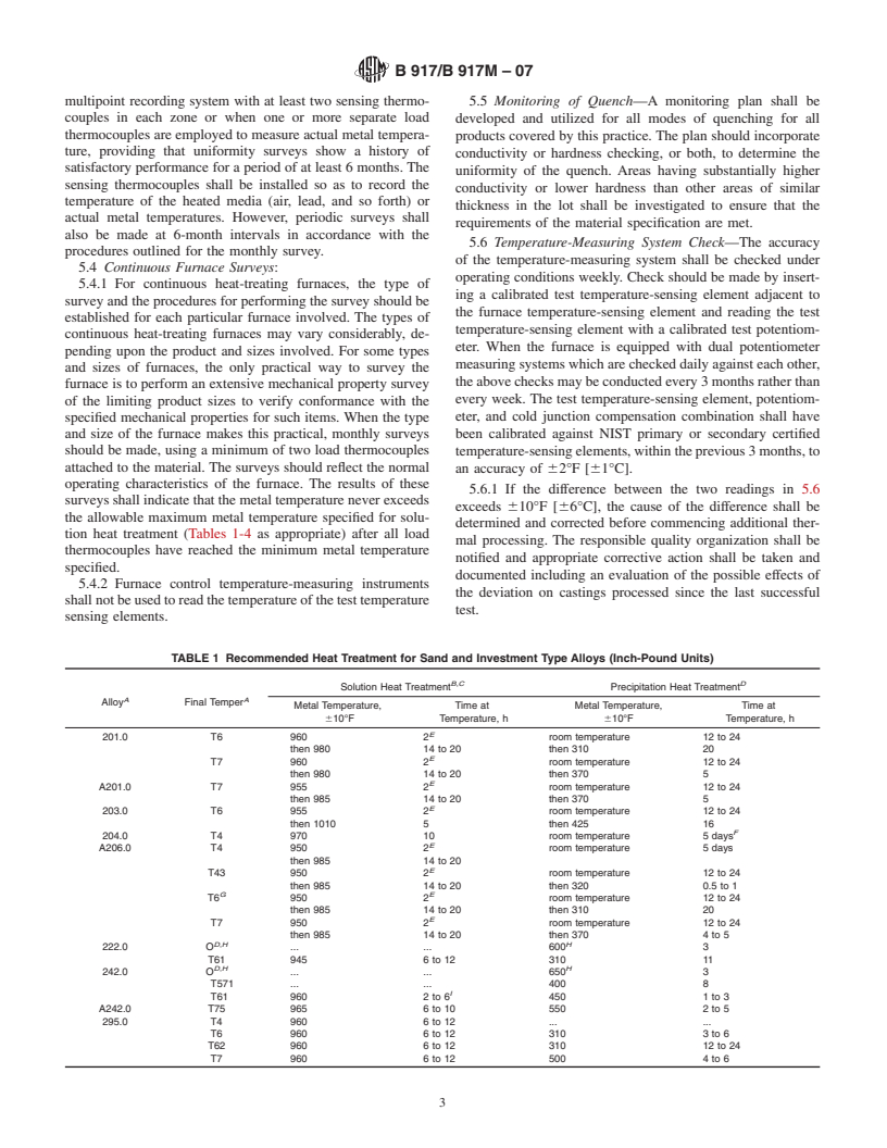 ASTM B917/B917M-07 - Standard Practice for Heat Treatment of Aluminum-Alloy Castings from All Processes