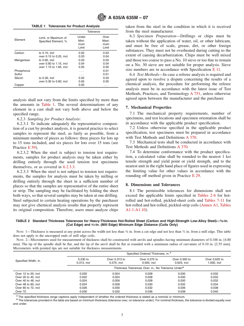 ASTM A635/A635M-07 - Standard Specification for Steel, Sheet and Strip, Heavy-Thickness Coils, Hot-Rolled, Carbon, Structural, High-Strength Low-Alloy, and High-Strength Low-Alloy with Improved Formability, General Requirements for