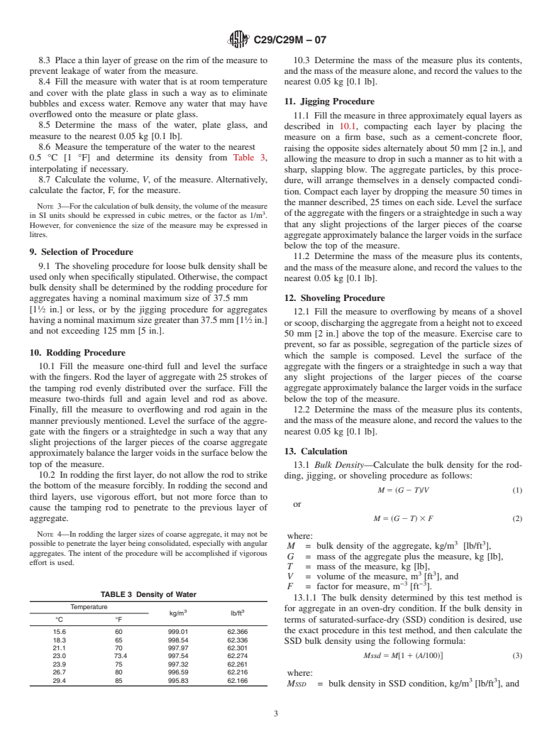 ASTM C29/C29M-07 - Standard Test Method for Bulk Density ("Unit Weight") and Voids in Aggregate