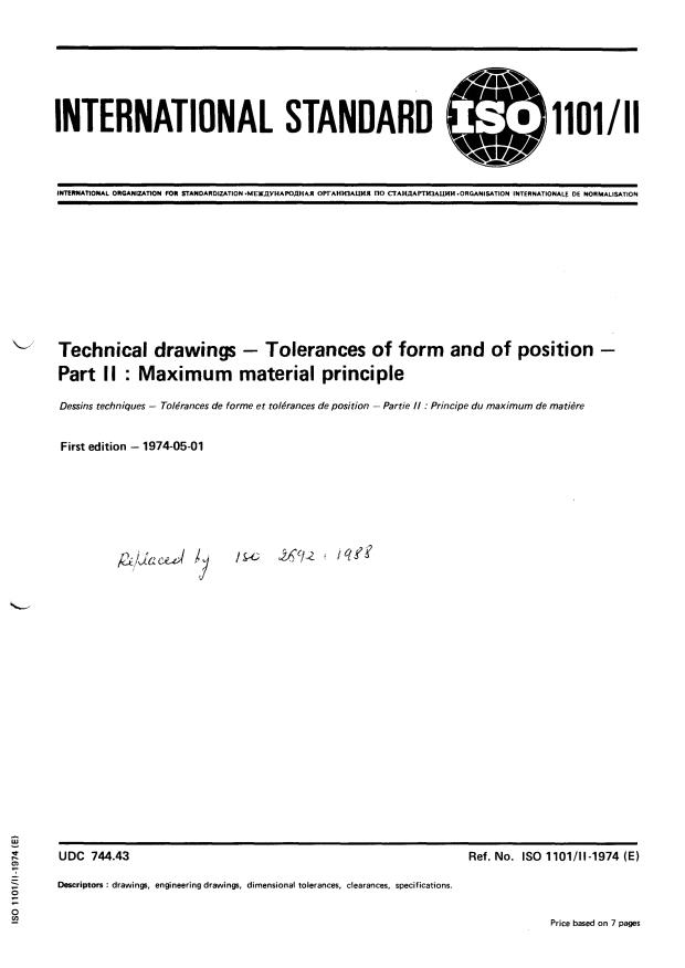 ISO 1101-2:1974 - Technical drawings -- Tolerances of form and of position