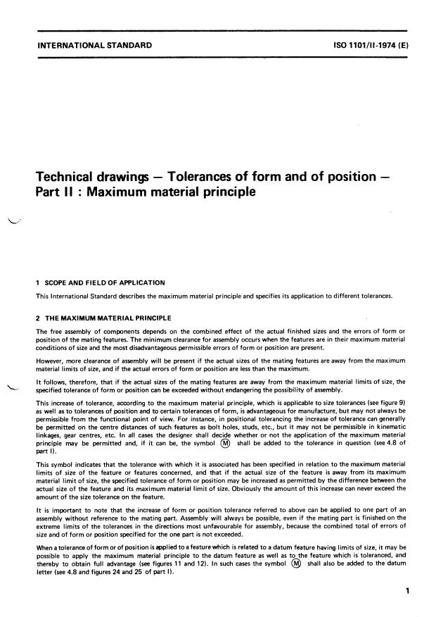 ISO 1101-2:1974 - Technical drawings -- Tolerances of form and of position
