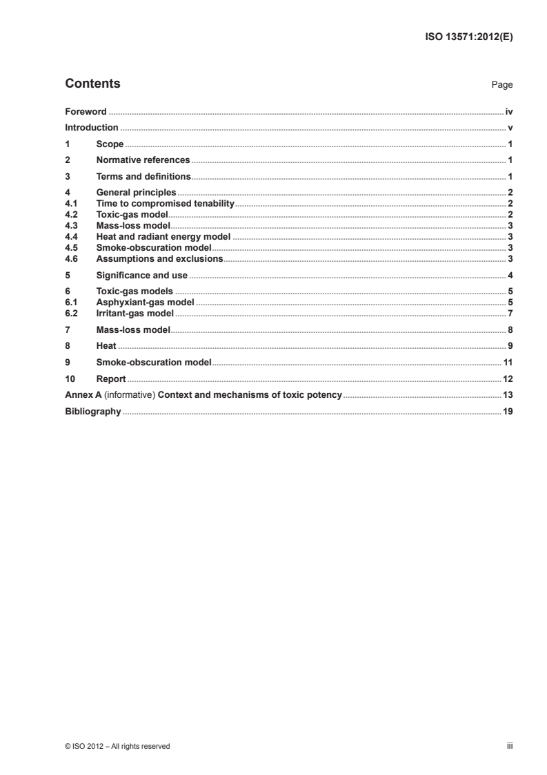 ISO 13571:2012 - Life-threatening components of fire — Guidelines for the estimation of time to compromised tenability in fires
Released:9/12/2012