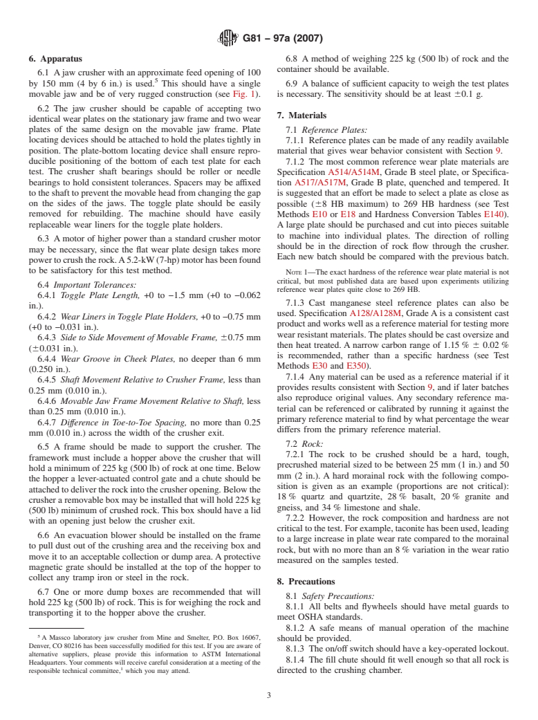 ASTM G81-97a(2007) - Standard Test Method for Jaw Crusher Gouging Abrasion Test