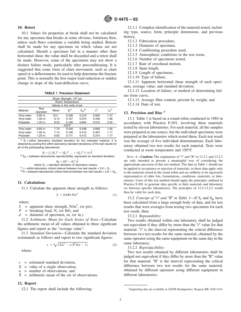 ASTM D4475-02 - Standard Test Method for Apparent Horizontal Shear Strength of Pultruded Reinforced Plastic Rods By The Short-Beam Method