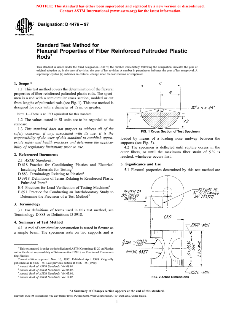 ASTM D4476-97 - Standard Test Method for Flexural Properties of Fiber Reinforced Pultruded Plastic Rods