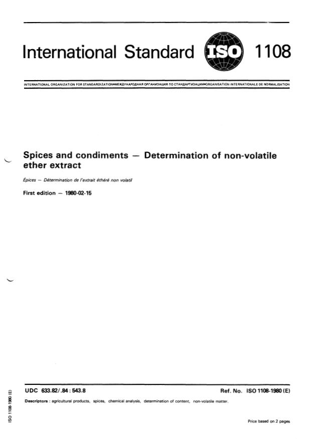 ISO 1108:1980 - Spices and condiments -- Determination of non-volatile ether extract
