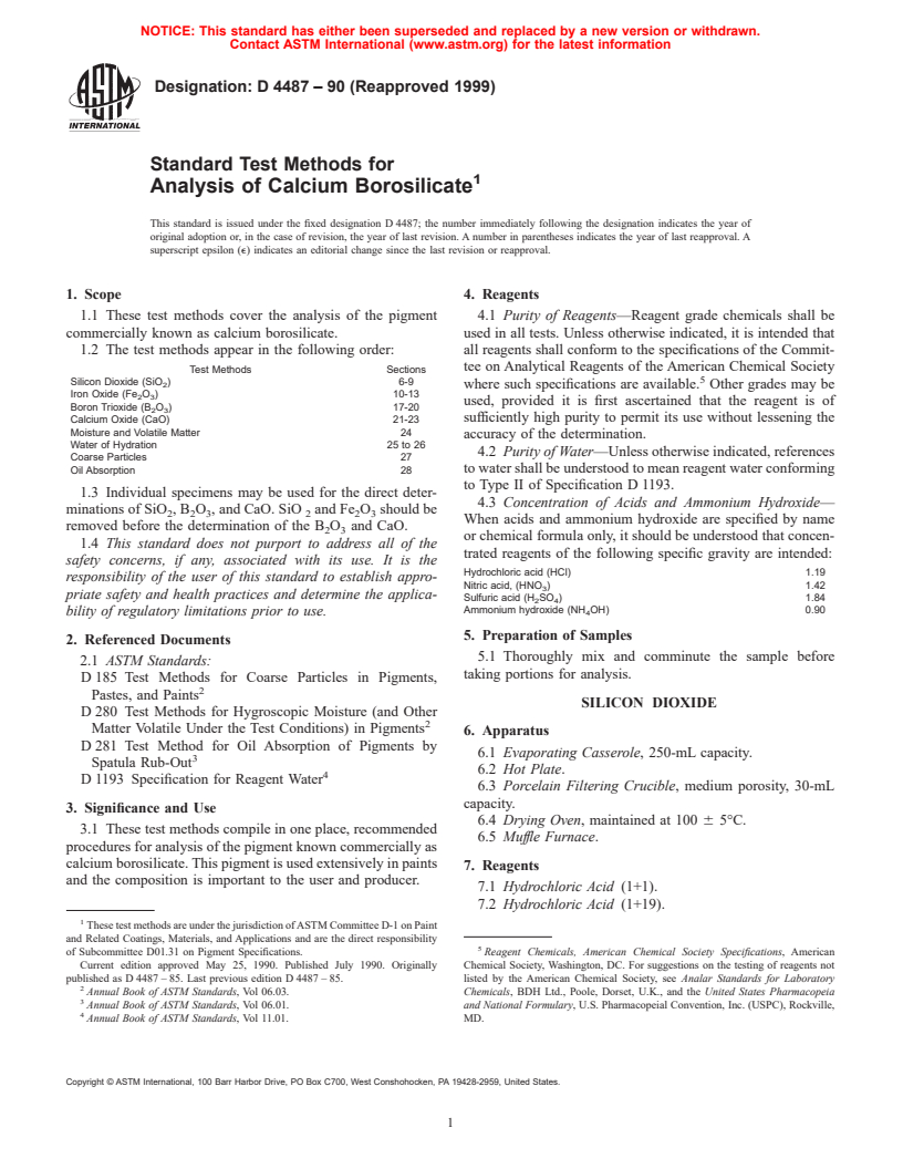 ASTM D4487-90(1999) - Standard Test Methods for Analysis of Calcium Borosilicate