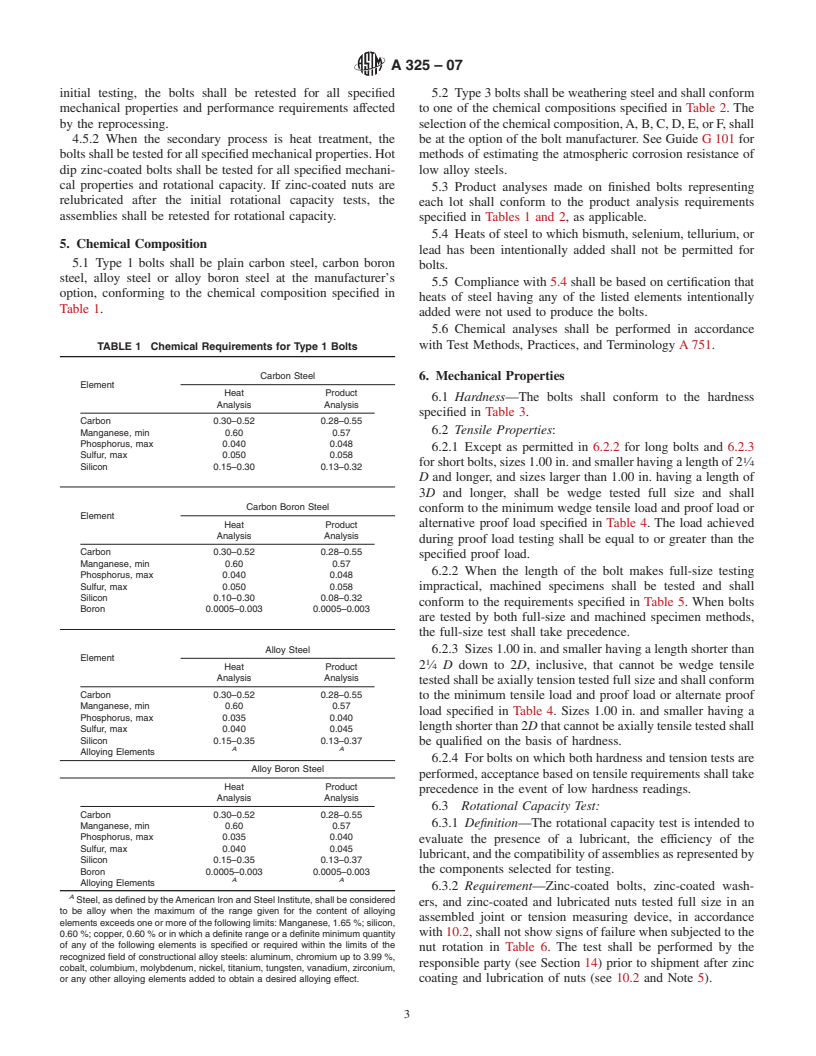 ASTM A325-07 - Standard Specification for Structural Bolts, Steel, Heat Treated, 120/105 ksi Minimum Tensile Strength