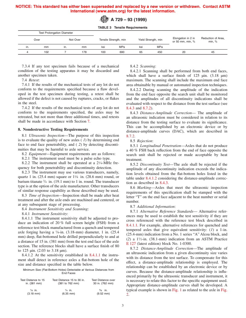 ASTM A729-93(1999) - Standard Specification for Alloy Steel Axles, Heat-Treated, for Mass Transit and Electric Railway Service