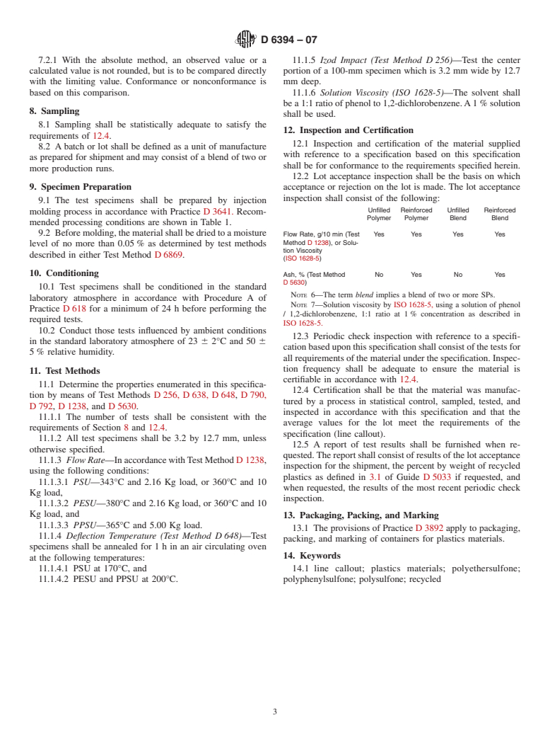 ASTM D6394-07 - Standard Specification for Sulfone Plastics (SP)