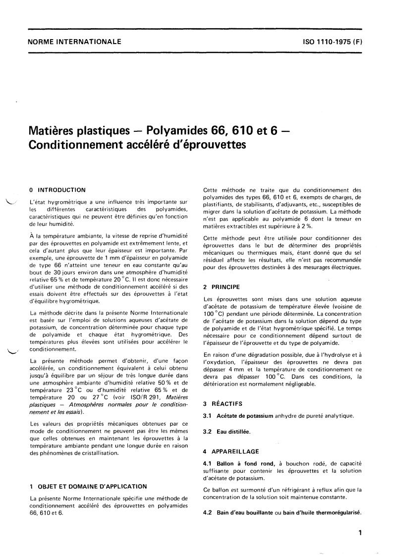 ISO 1110:1975 - Plastics — Polyamide 66, 610 and 6 — Accelerated conditioning of test specimens
Released:6/1/1975