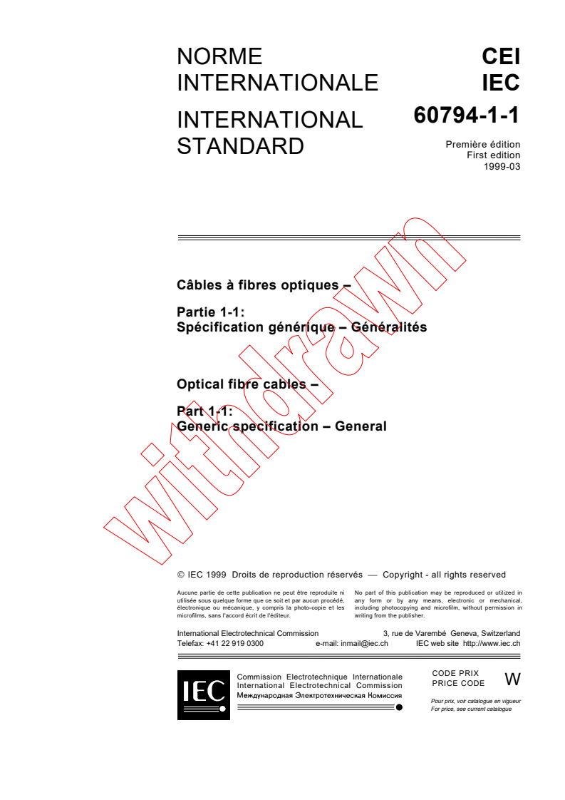 IEC 60794-1-1:1999 - Optical fibre cables - Part 1-1: Generic specification - General
Released:3/11/1999
Isbn:2831847087