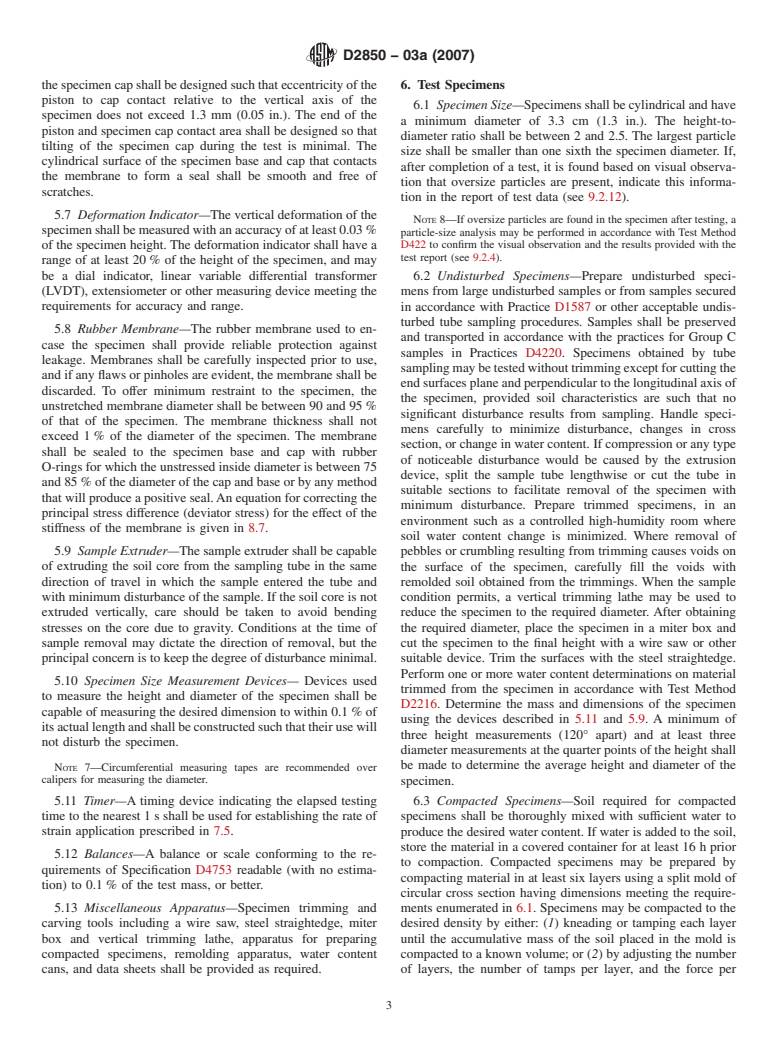 ASTM D2850-03a(2007) - Standard Test Method for Unconsolidated-Undrained Triaxial Compression Test on Cohesive Soils