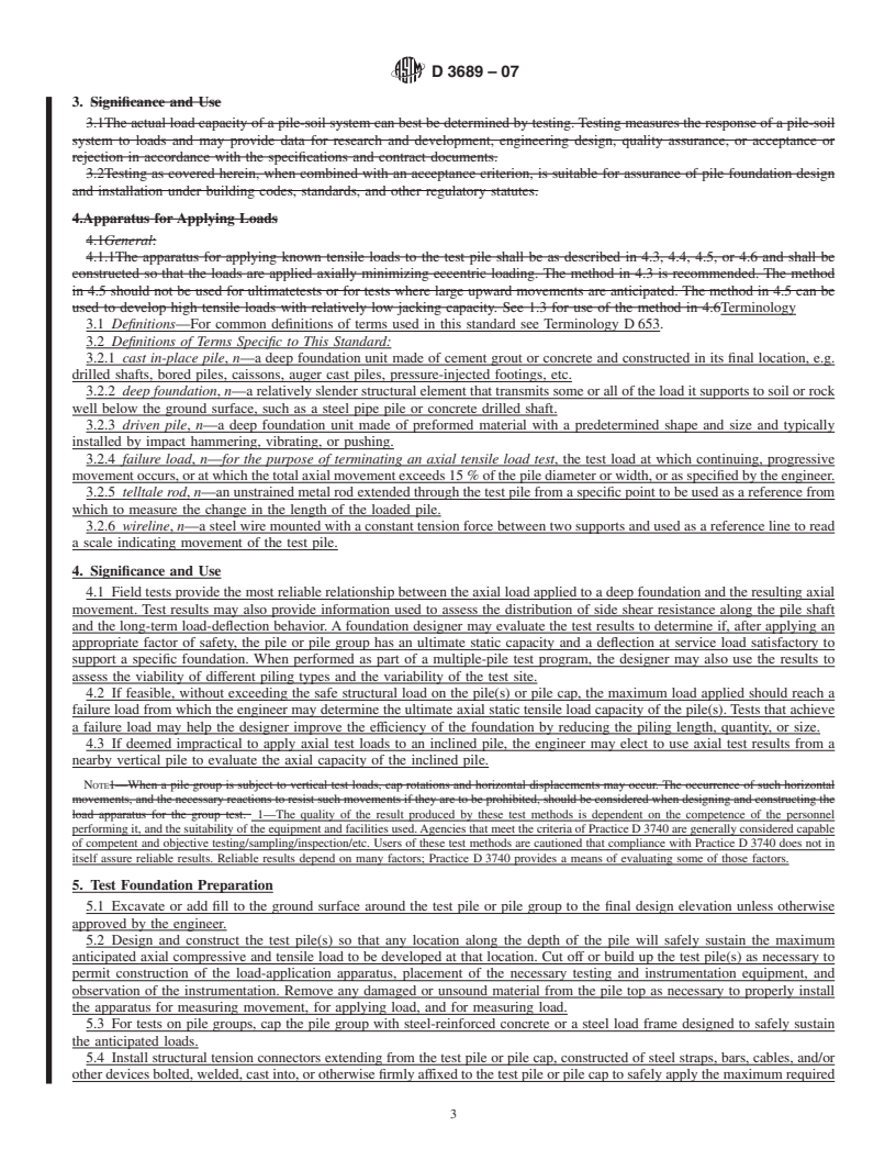 REDLINE ASTM D3689-07 - Standard Test Methods for Deep Foundations Under Static Axial Tensile Load