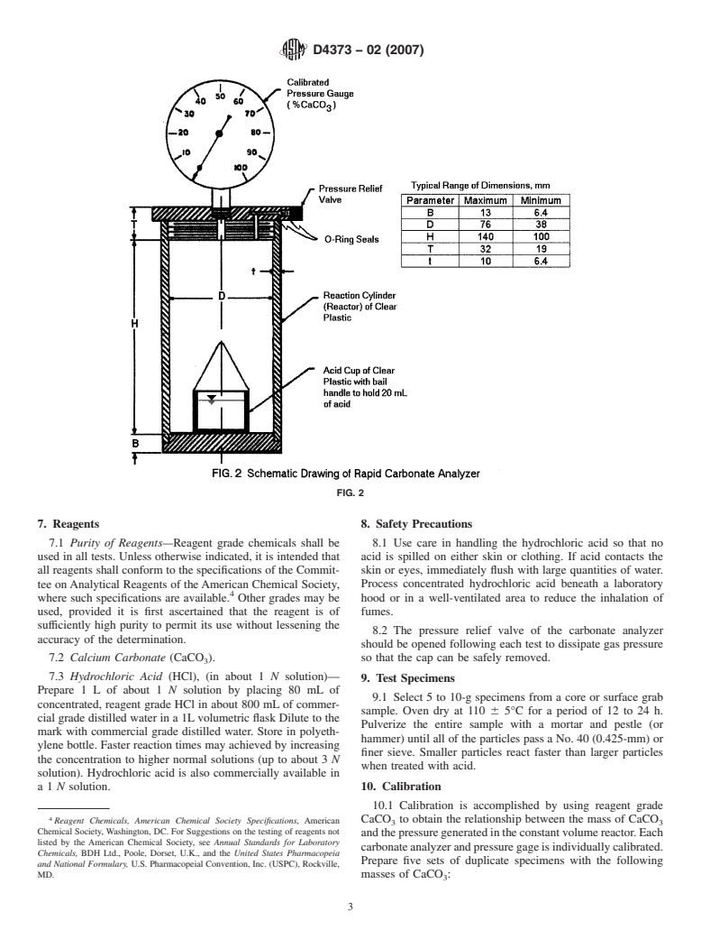 ASTM D4373-02(2007) - Standard Test Method for Rapid Determination of Carbonate Content of Soils