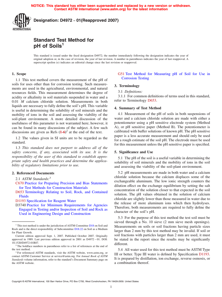 ASTM D4972-01(2007) - Standard Test Method for pH of Soils