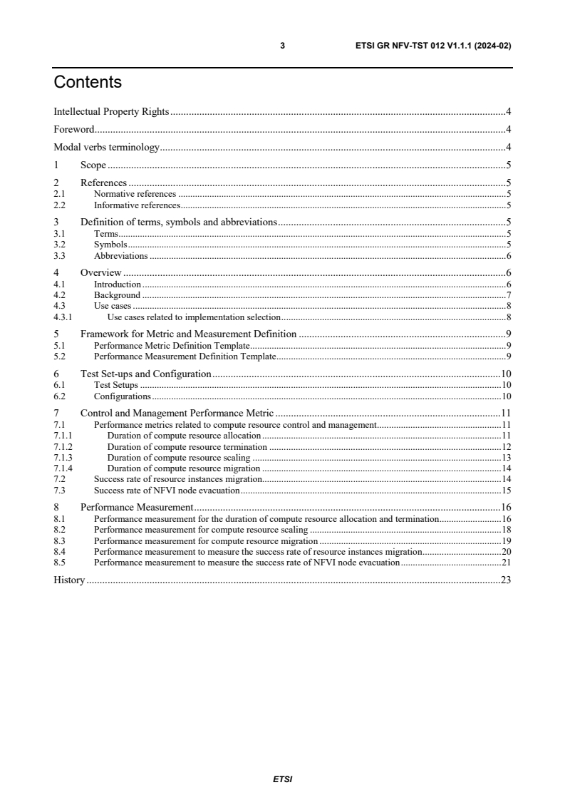 ETSI GR NFV-TST 012 V1.1.1 (2024-02) - Network Functions Virtualisation (NFV); Testing; VIM & NFVI Control and Management Performance Evaluation