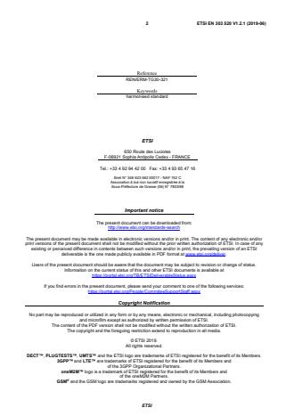 SIST EN 303 520 V1.2.1:2019 ETSI EN 303 520 V1.2.1 (2019-06) - Short Range Devices (SRD); Ultra Low Power (ULP) wireless medical capsule endoscopy devices operating in the band 430 MHz to 440 MHz; Harmonised Standard for access to radio spectrum - Page 2 preview
