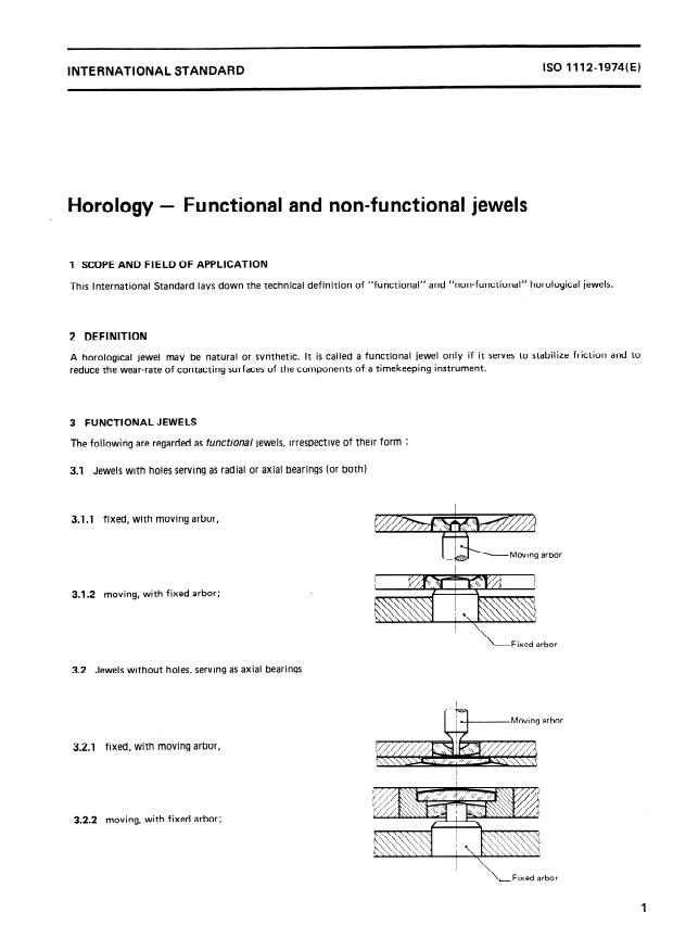 ISO 1112:1974 - Horology -- Functional and non-functional jewels