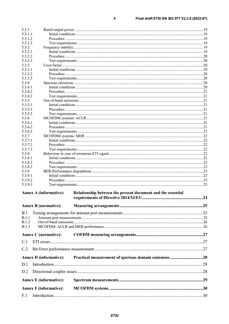 SIST EN 302 077 V2.3.1:2022 ETSI EN 302 077 V2.3.0 (2022-07) - Transmitting equipment for the Digital Audio Broadcasting (DAB) service; Harmonised Standard for access to radio spectrum - Page 4 preview