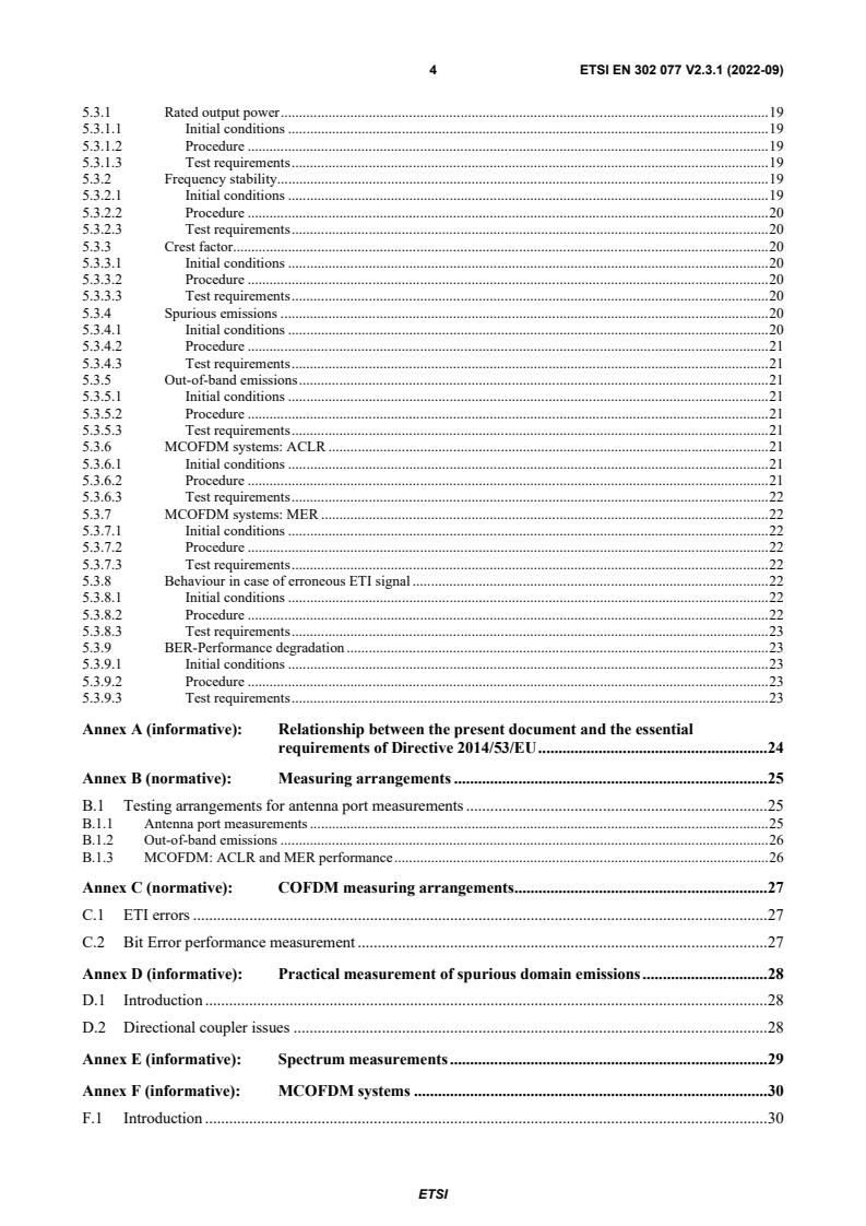 SIST EN 302 077 V2.3.1:2022 ETSI EN 302 077 V2.3.1 (2022-09) - Transmitting equipment for the Digital Audio Broadcasting (DAB) service; Harmonised Standard for access to radio spectrum - Page 4 preview