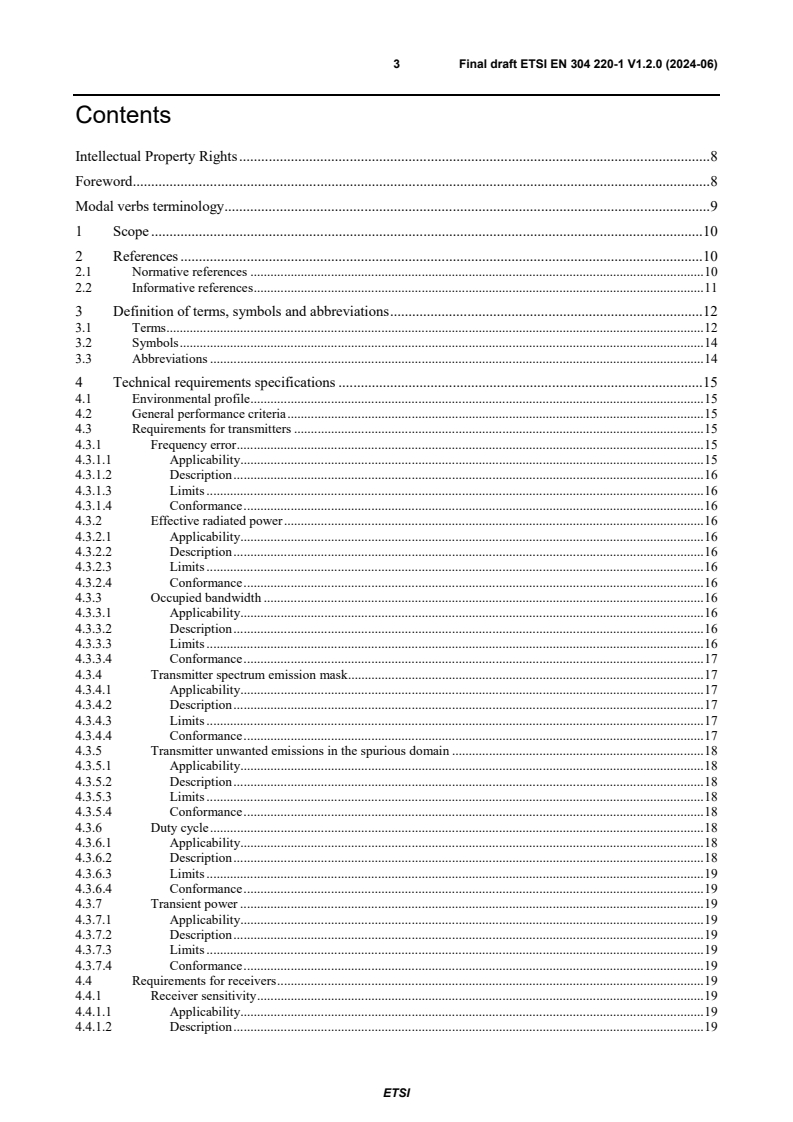 Final draft ETSI EN 304 220-1 V1.2.0 (2024-06) - Wideband data transmission SRD; Harmonised Standard for access to radio spectrum; Part 1: Wideband data transmission devices: network access points operating in the frequency bands 863 MHz to 868 MHz and 915,8 MHz to 919,4 MHz