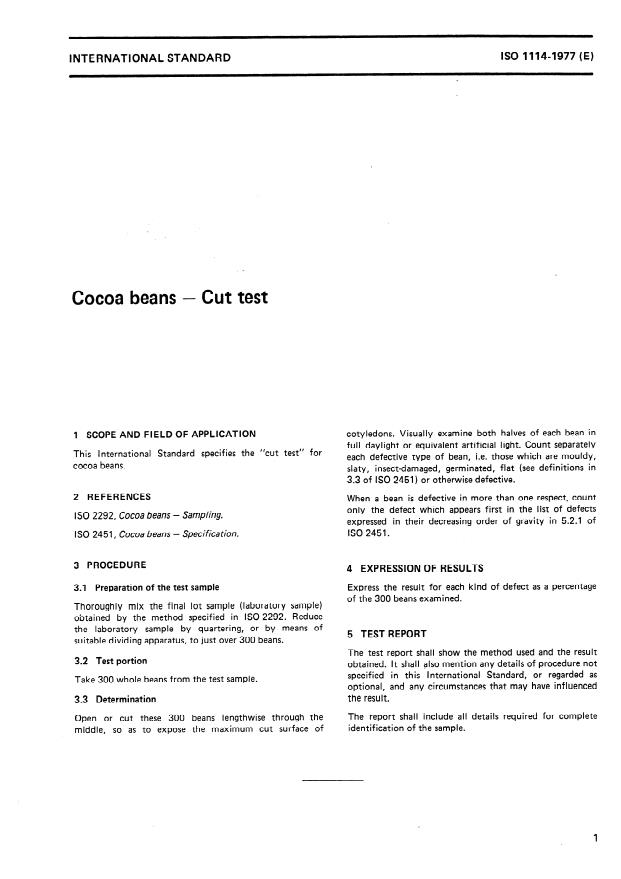 ISO 1114:1977 - Cocoa beans -- Cut test