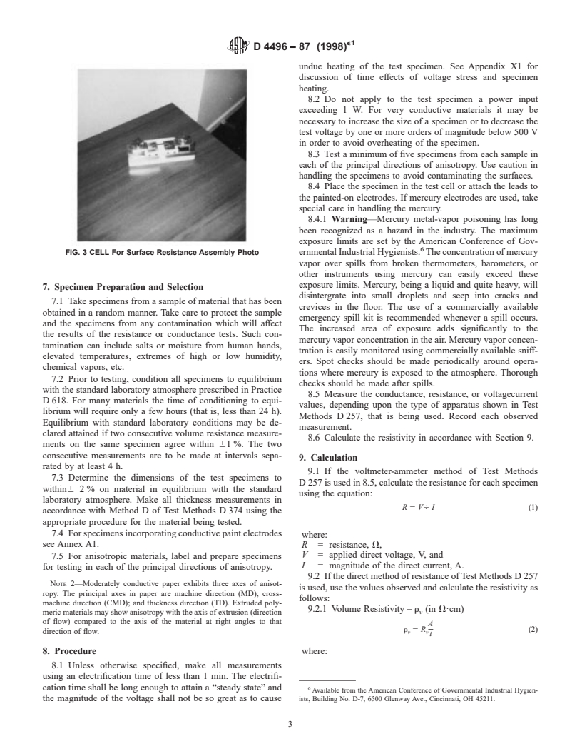 ASTM D4496-87(1998)e1 - Standard Test Method for D-C Resistance or Conductance of Moderately Conductive Materials